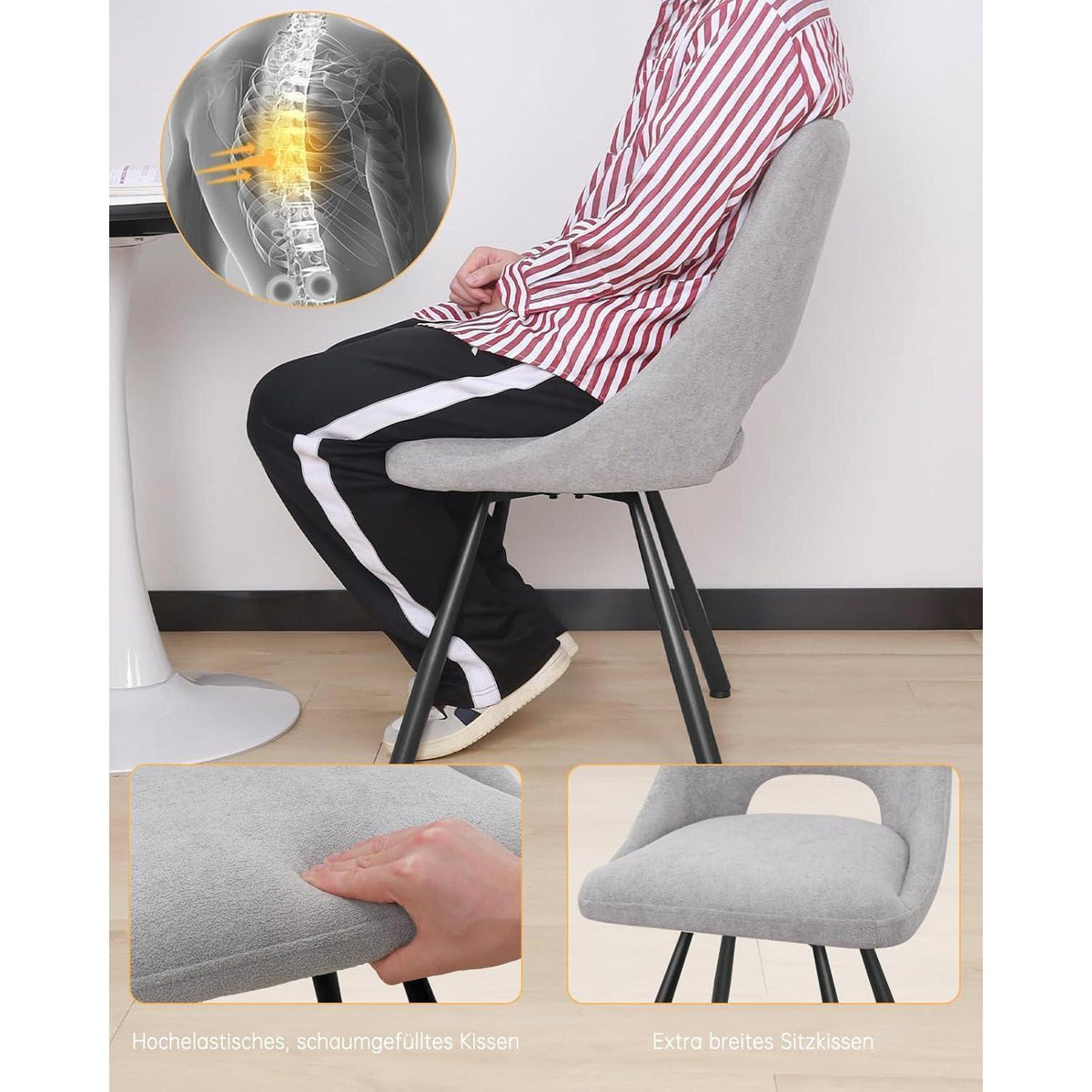 Drehbarer Esszimmerstuhl Set 6 | Kaschmir-Stoff, Ergonomisch & Bequem