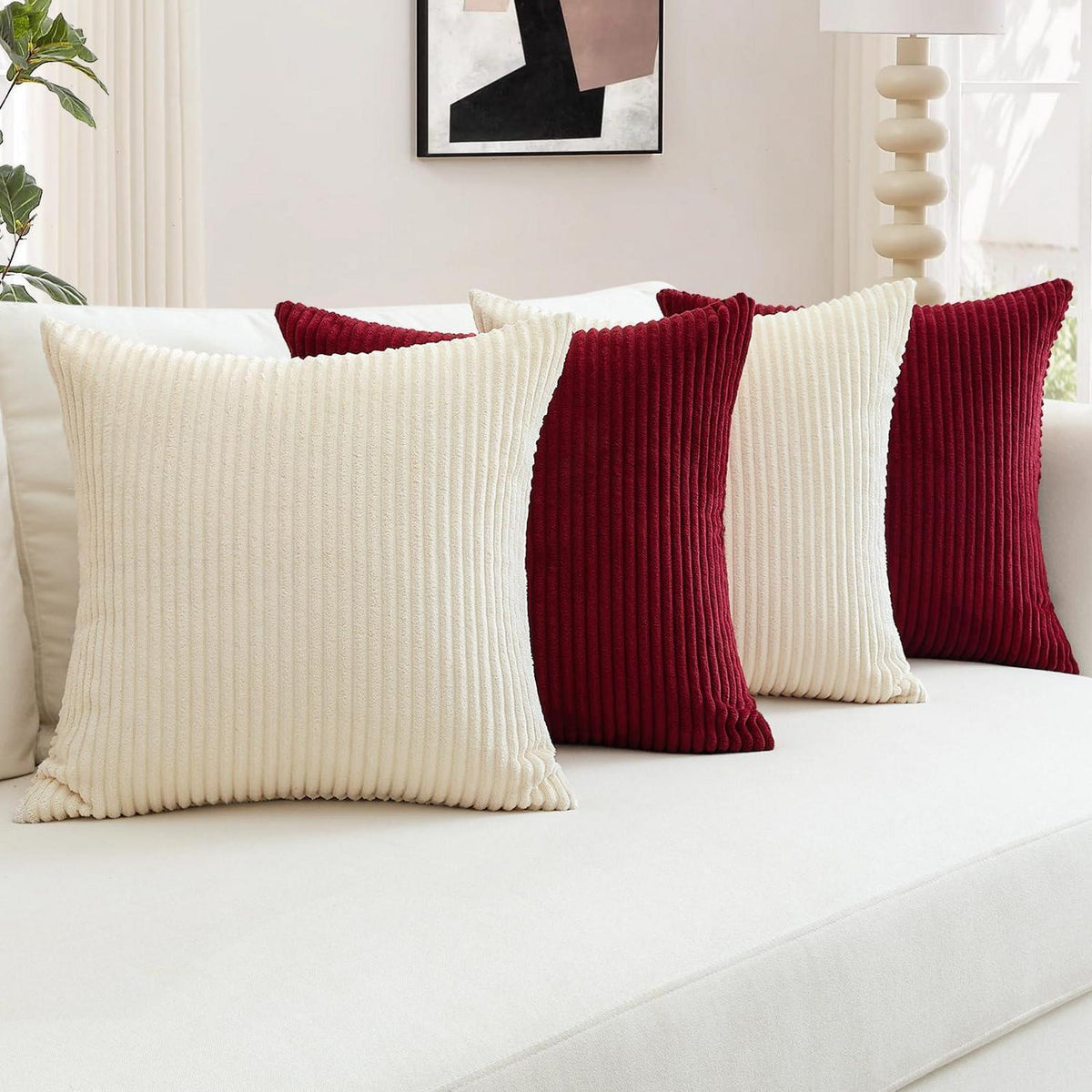 Cord Kissenbezüge 4er Set – 40x40 cm Creme Beige Burgund