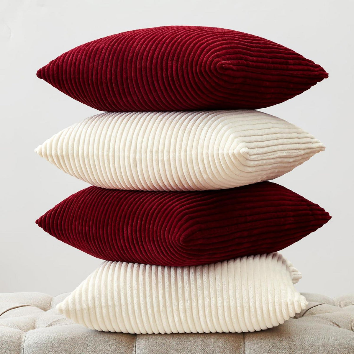 Cord Kissenbezüge 4er Set – 40x40 cm Creme Beige Burgund