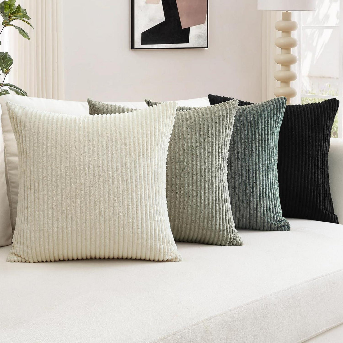 4er Set Cord Kissenbezüge 40x40 cm Schwarz Grau