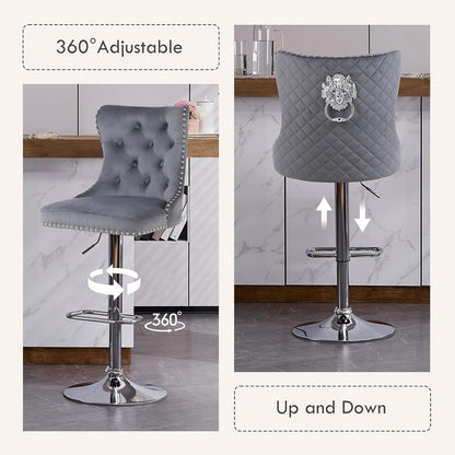 Samt Barhocker Set 4er – Höhenverstellbar, Grau