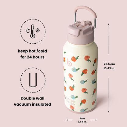 Edelstahl Trinkflasche 1L mit Strohhalm & Pillenfach