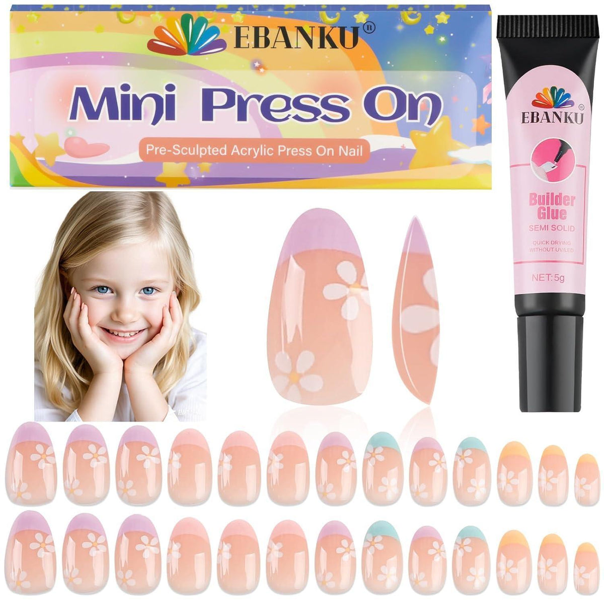 26er Set Kinder Aufklebe Nägel – Niedliche Blumen Design