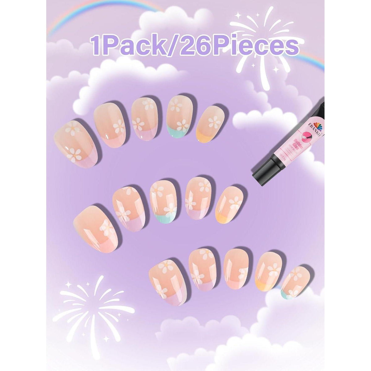 26er Set Kinder Aufklebe Nägel – Niedliche Blumen Design