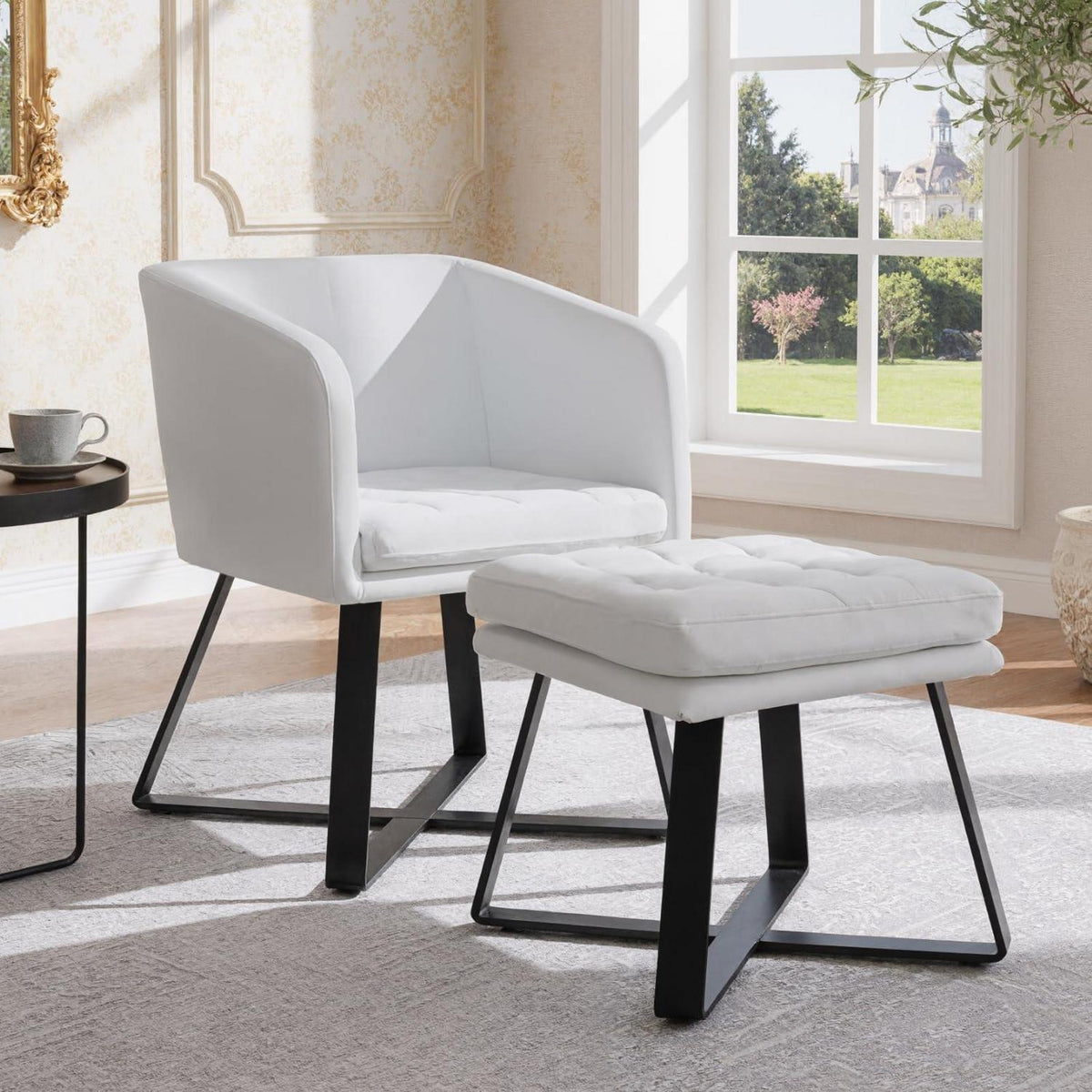 Vintage Samt Sessel mit Hocker – Loungesessel für Wohnzimmer