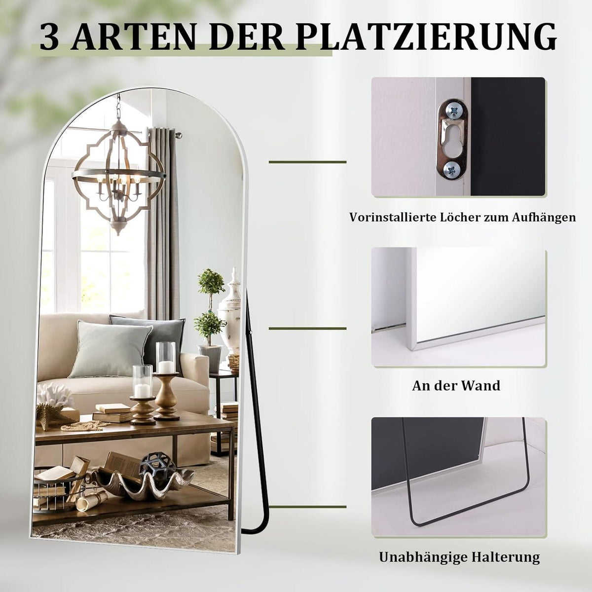 Großer Bogen-Ganzkörperspiegel | Stand- & Wandspiegel 180x76cm