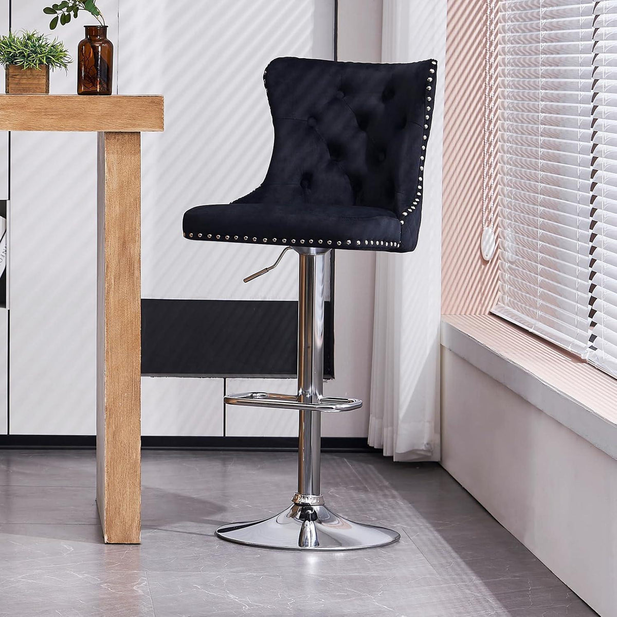 Samt Barhocker Set 4er – Höhenverstellbar & Modern Schwarz