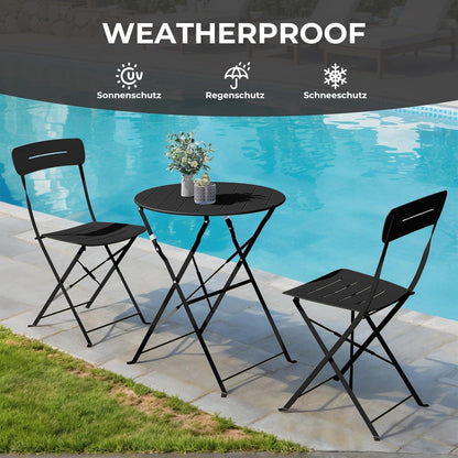 Bistro Set 3-teilig, wetterfest, klappbar, schwarz