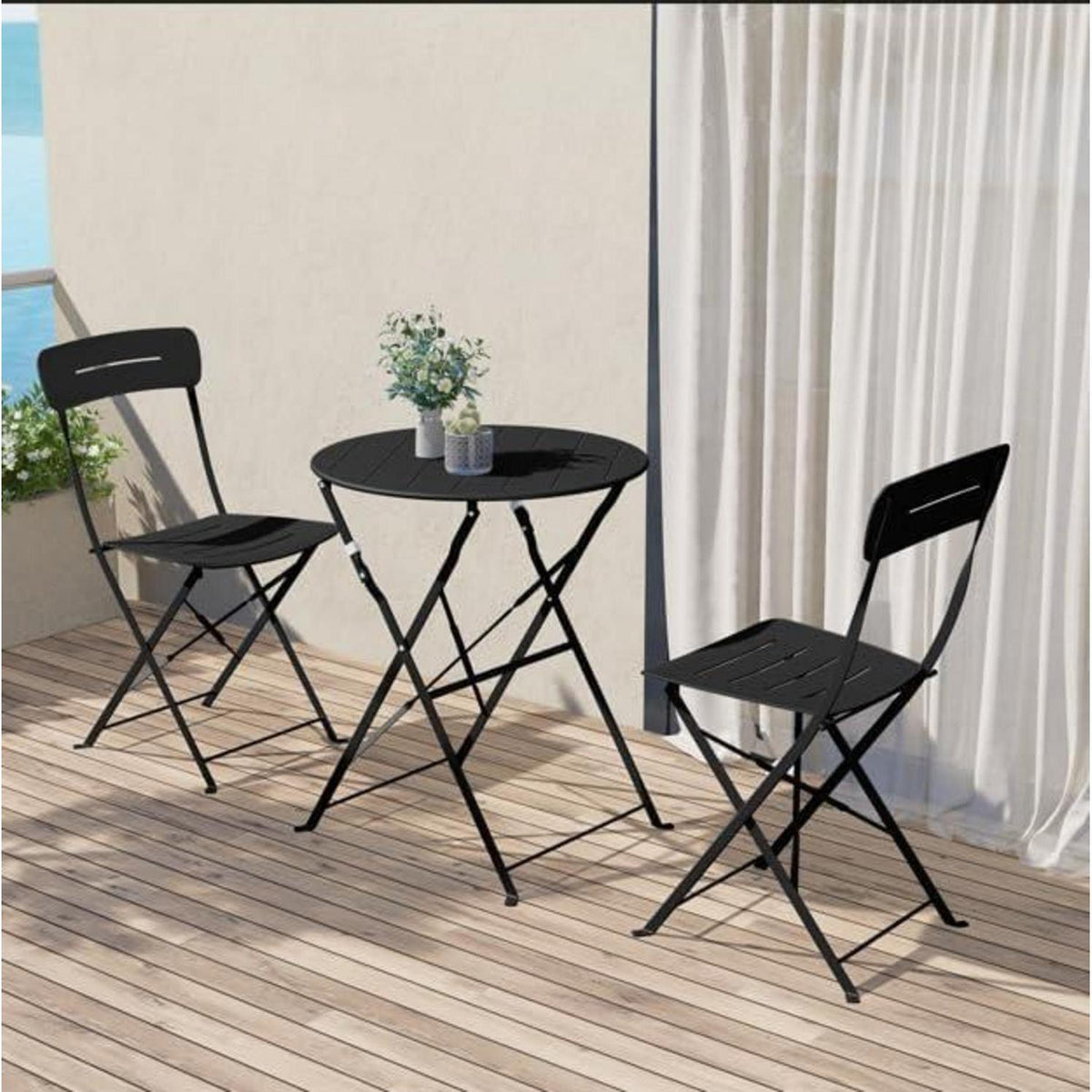Bistro Set 3-teilig, wetterfest, klappbar, schwarz