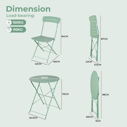 Bistro Set Grün 3-teilig klappbar wetterfest für Balkon & Garten
