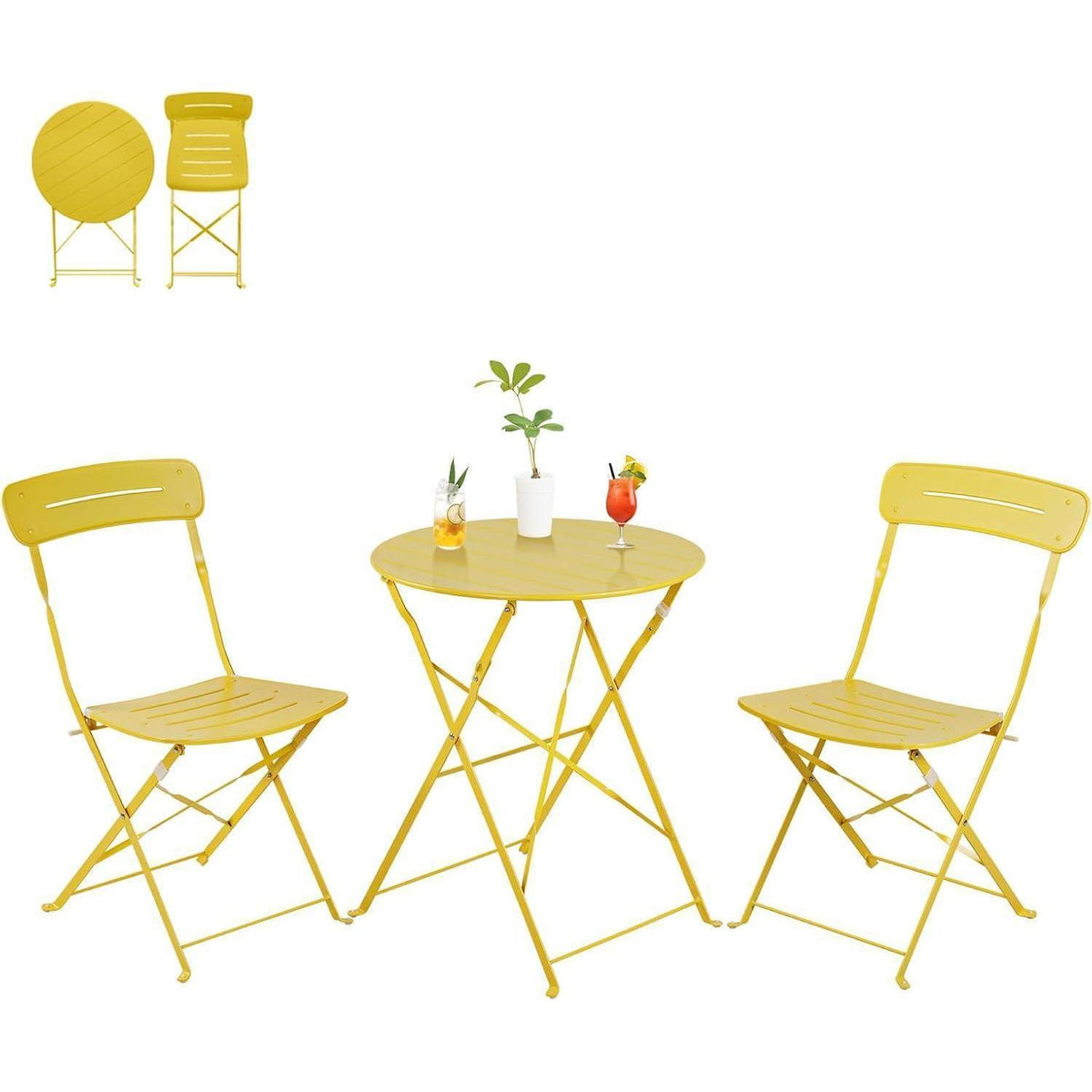 Bistro Set Gelb 3-teilig klappbar wetterfest für Balkon