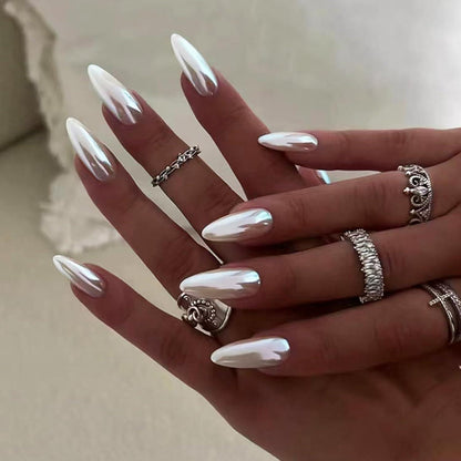Press on Nails Mandel Silber – 24 Stück Künstliche Nägel