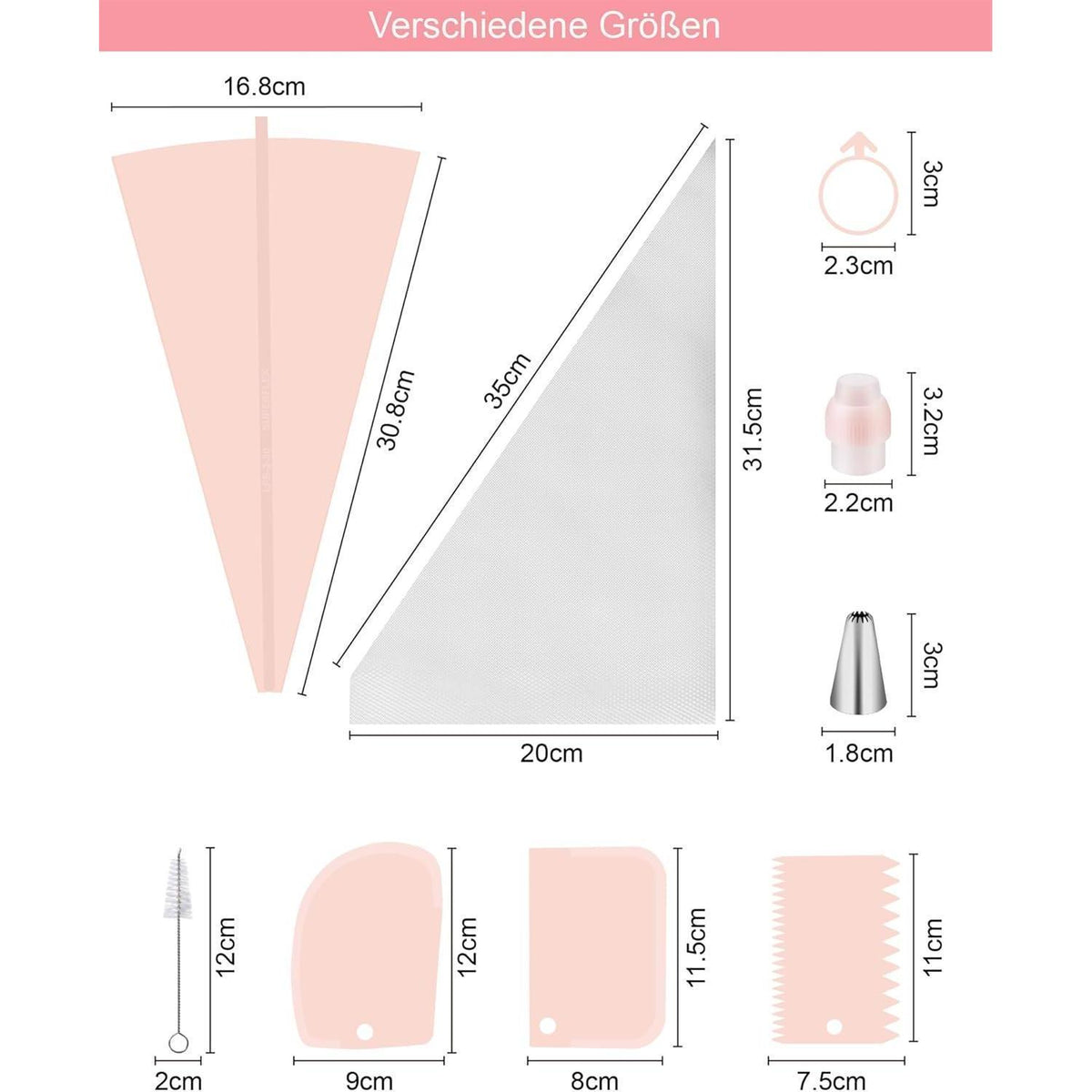 Spritzbeutel Set 40-teilig mit Edelstahl-Tüllen & Silikonbeutel