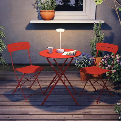 Bistro Set 3-teilig, wetterfest, klappbar, blau-rot
