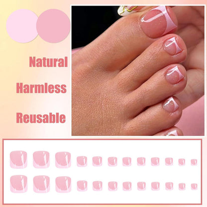 24er Set Pink Glitzer Zehennägel zum Aufkleben - Künstliche Toe Nails
