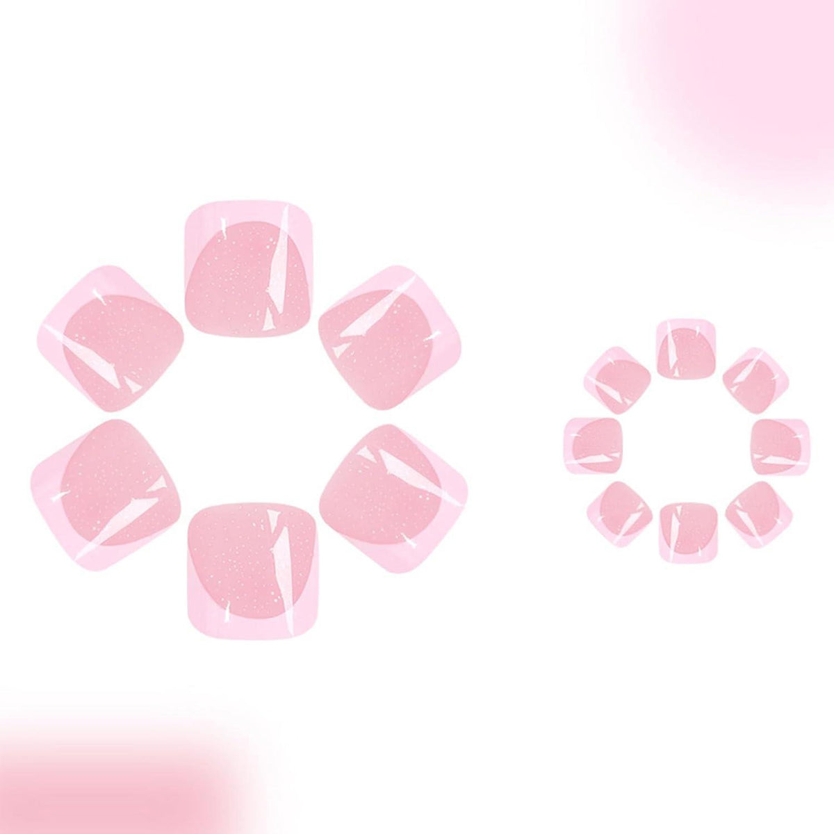 24er Set Pink Glitzer Zehennägel zum Aufkleben - Künstliche Toe Nails