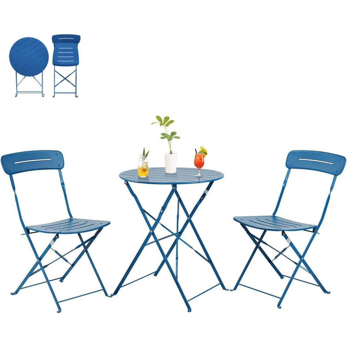 Bistro Set 3-teilig blau mit 2 Stühlen und Tisch, wetterfest