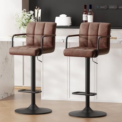 Barhocker Set 2x, Höhenverstellbar, Dunkelbraun in Lederoptik