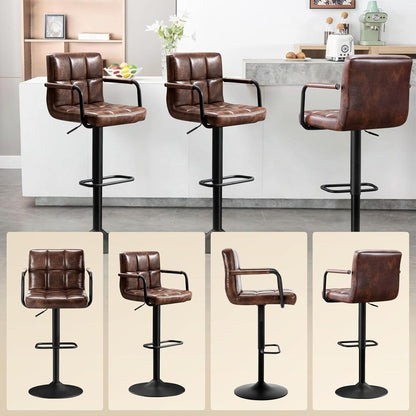 Barhocker Set 2x, Höhenverstellbar, Dunkelbraun in Lederoptik