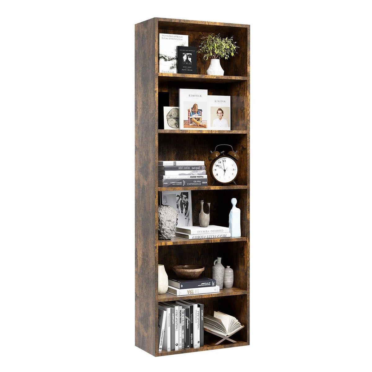 Bücherregal Holz 6 Ebenen - Modernes Standregal Braun