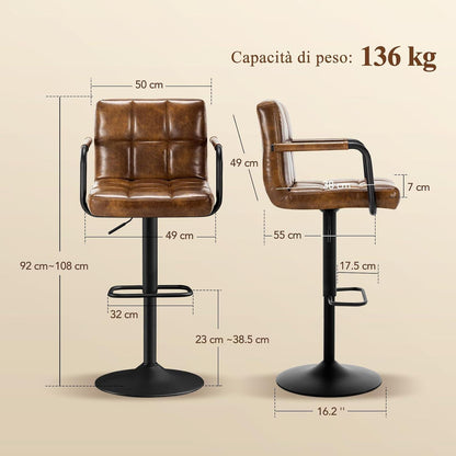 Barhocker Set 2x, Höhenverstellbar, Gelbbraun in Lederoptik