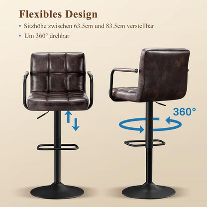 Barhocker Set 2x Höhenverstellbar Schwarzbraun in Lederoptik