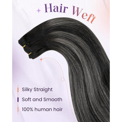 Echthaar Tressen Balayage Schwarz Silber 45cm