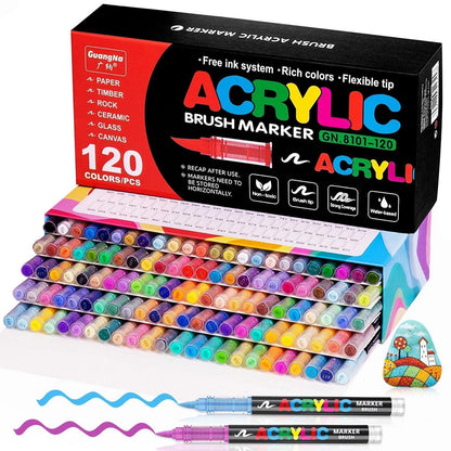 Acrylmarker Set 120 Farben – Pinselspitze für Stein, Holz & mehr