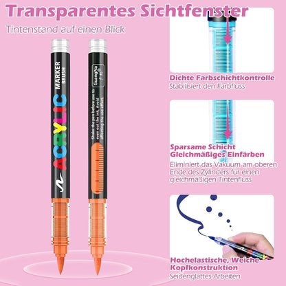 Acrylmarker Set 120 Farben – Pinselspitze für Stein, Holz & mehr