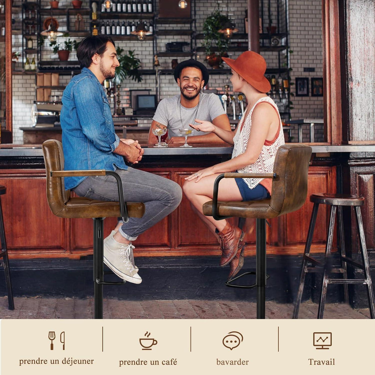 Barhocker Set 4er – Höhenverstellbar, Schwarzbraun in Lederoptik