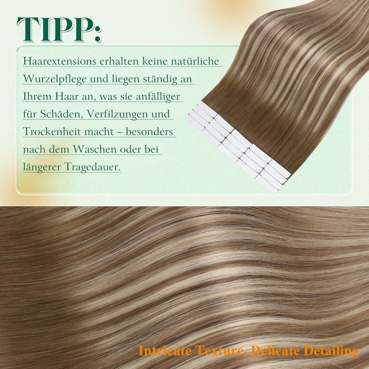 Echthaar Tape Extensions Balayage Braun 60cm