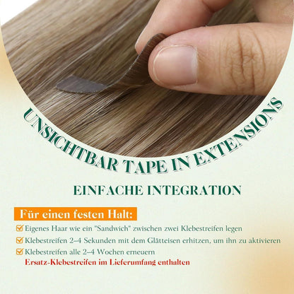 Echthaar Tape Extensions Balayage Braun 60cm