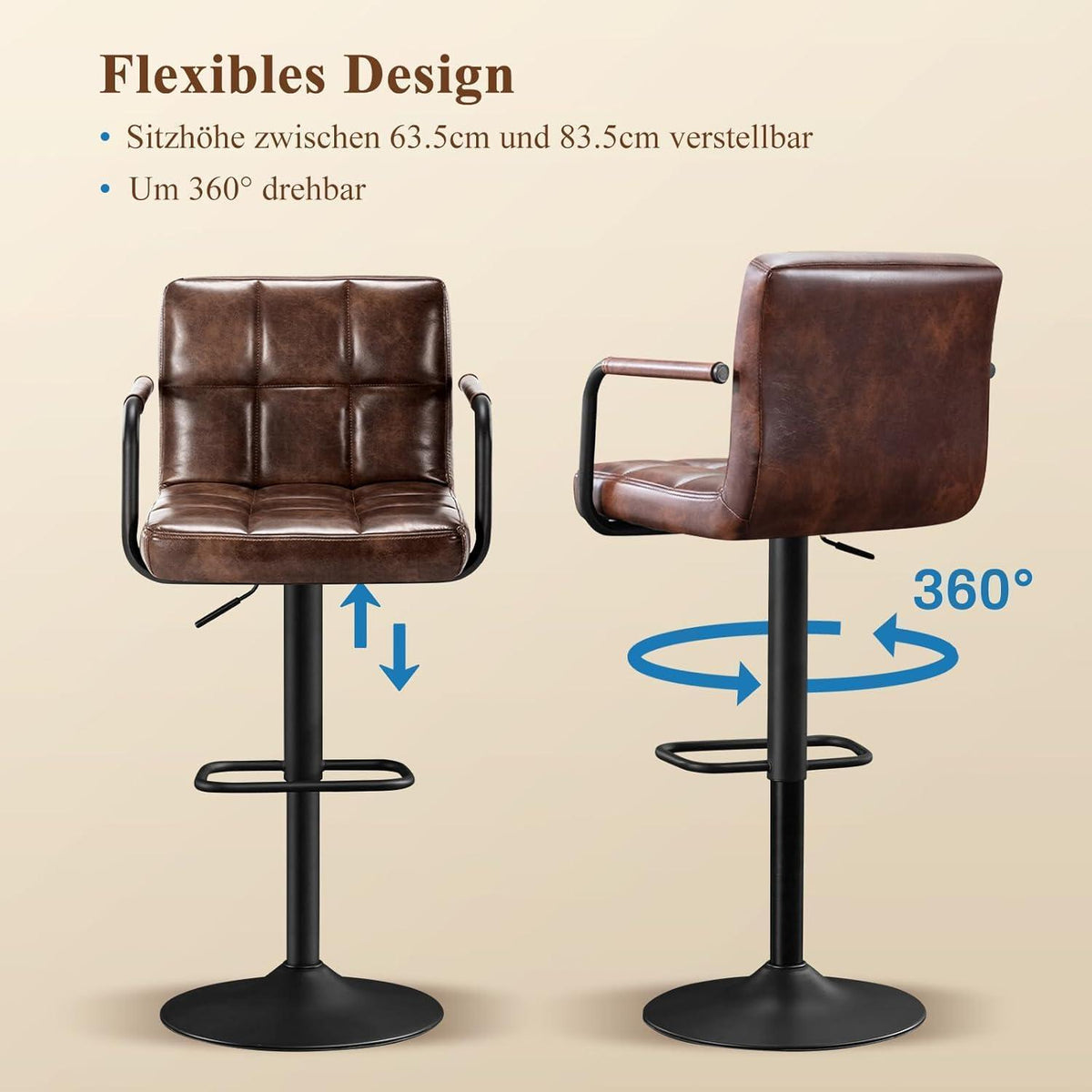 Barhocker Set 4er – Höhenverstellbar, Dunkelbraun
