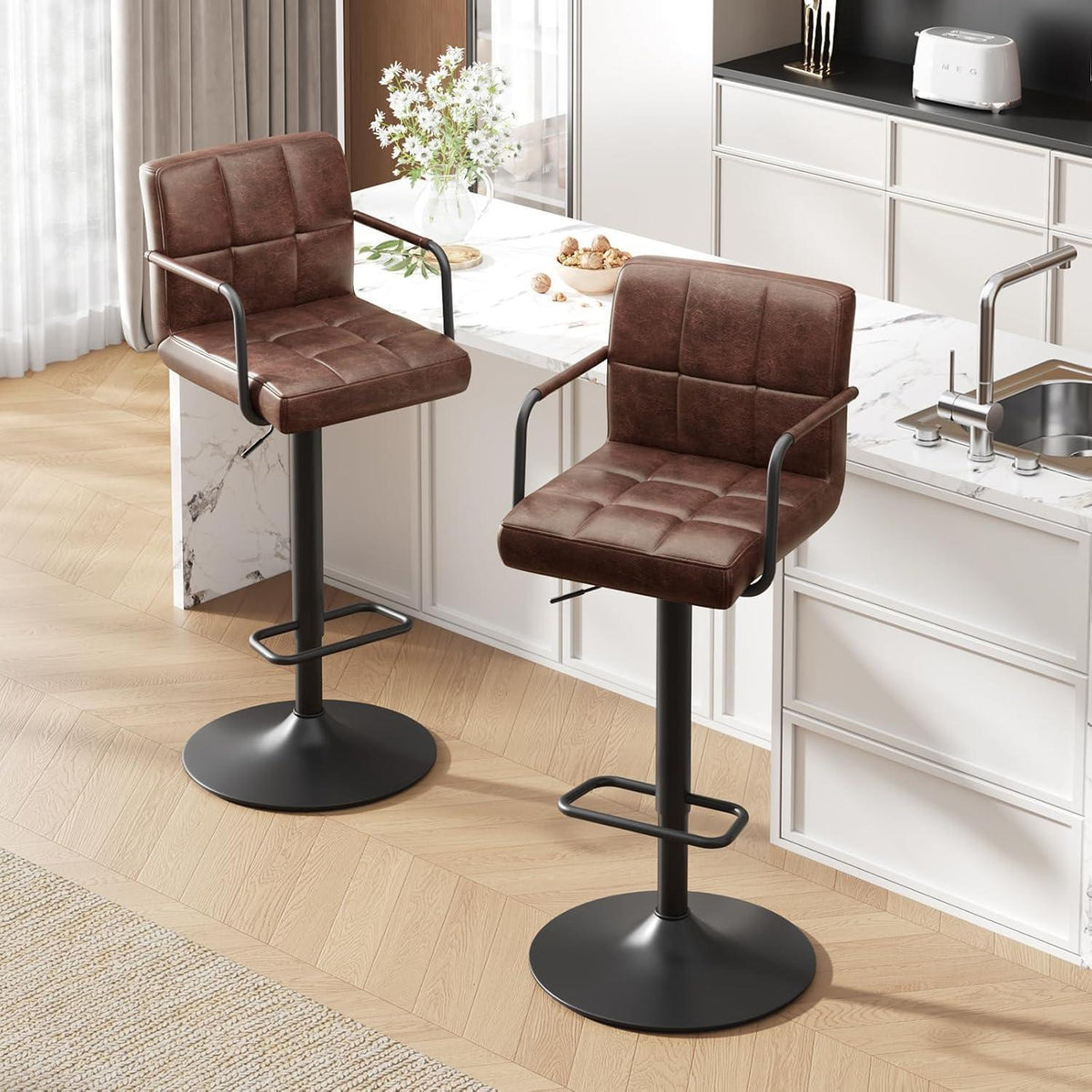 Barhocker Set 4er – Höhenverstellbar, Dunkelbraun
