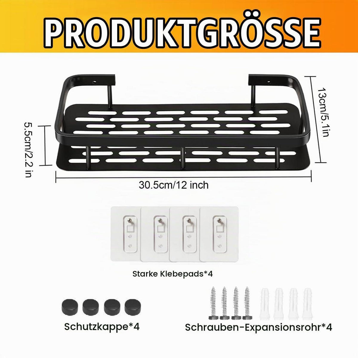 Duschablage Ohne Bohren, 2er Set, Silber, 30.5x13x5.5cm