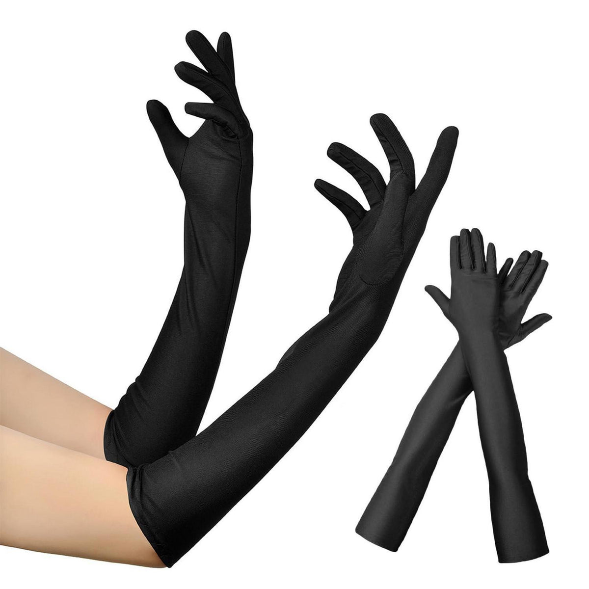 Lange Satin Handschuhe Damen Schwarz Prinzessin Ball Theater