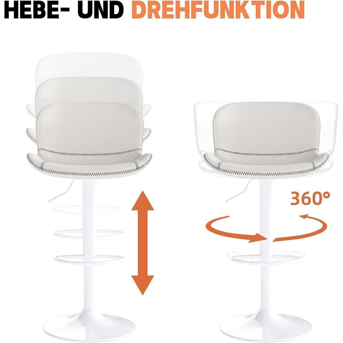 Verstellbarer Barhocker Set (3er) – Weiß in Lederoptik