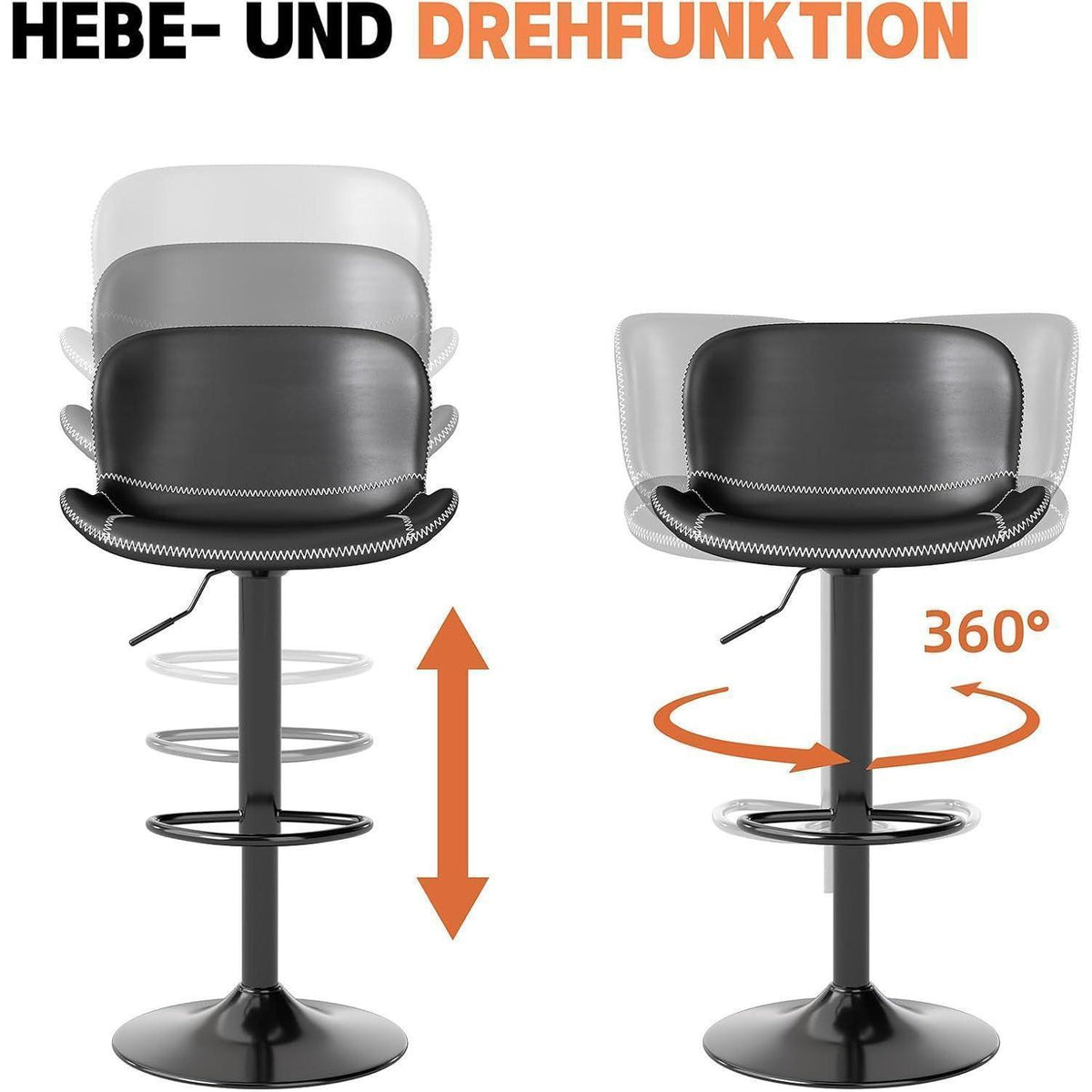 Verstellbarer Barhocker Set (3er) – Schwarz in Lederoptik