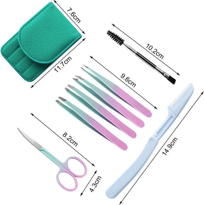 Präzisions Pinzette Set Edelstahl 7 Stück Augenbrauen Schere
