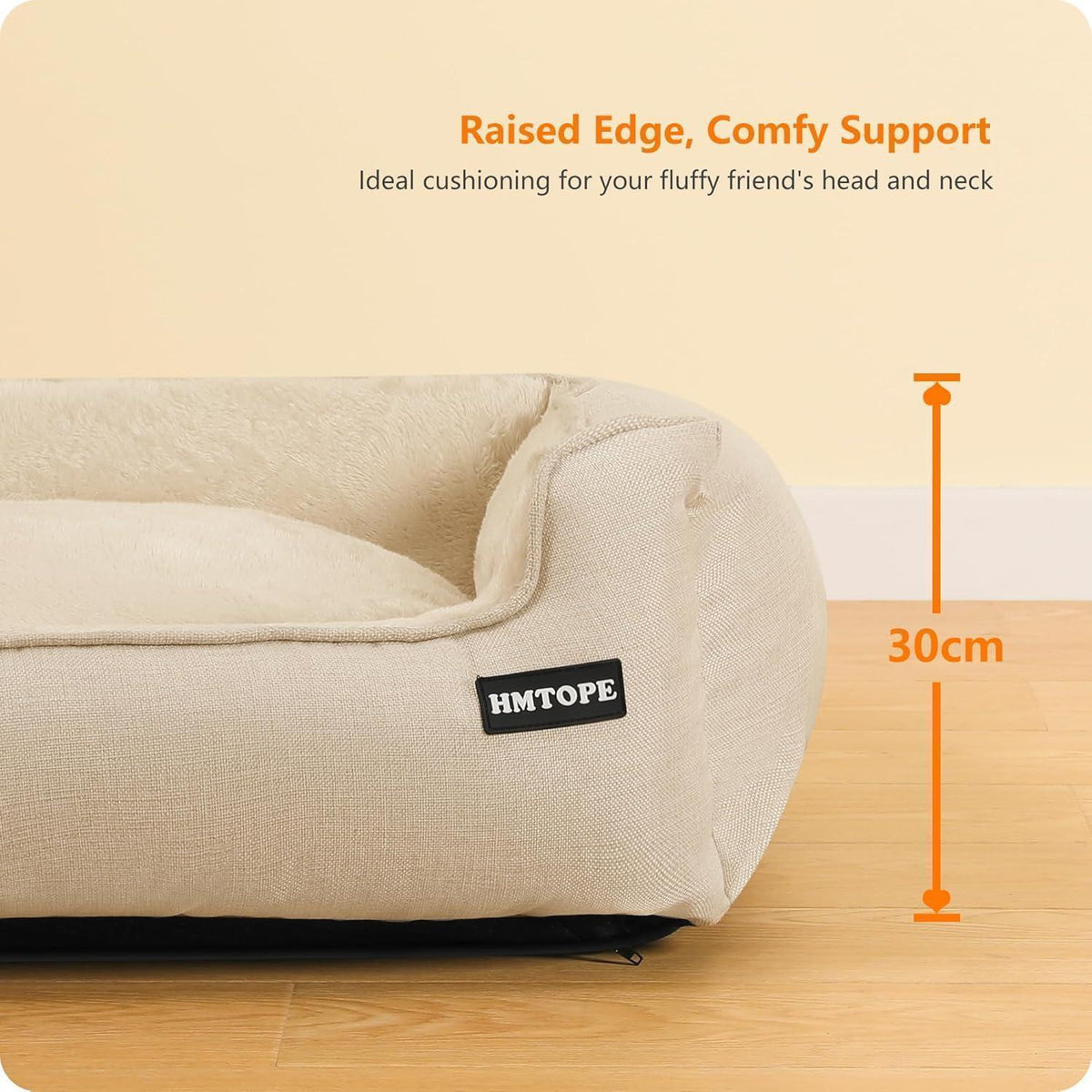 Hundebett mit erhöhtem Rand, abnehmbar und waschbar, Beige