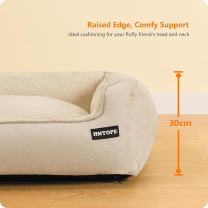 Hundebett mit erhöhtem Rand, abnehmbar und waschbar, Beige