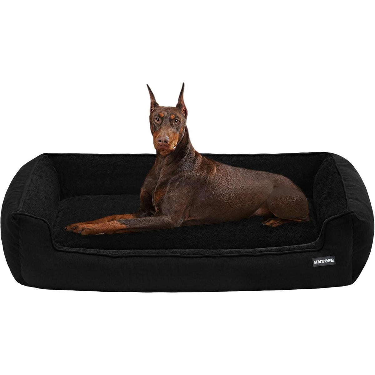 Hundebett mit erhöhtem Rand, abnehmbar & waschbar, Schwarz