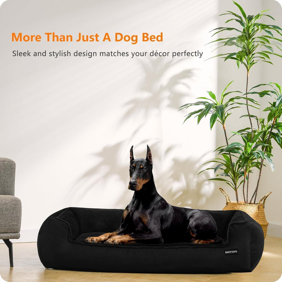 Hundebett mit erhöhtem Rand, abnehmbar & waschbar, Schwarz