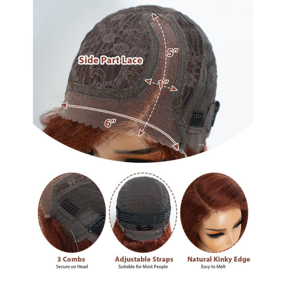 Echthaar Bob Perücke Kinky Straight mit Babyhaar 45cm