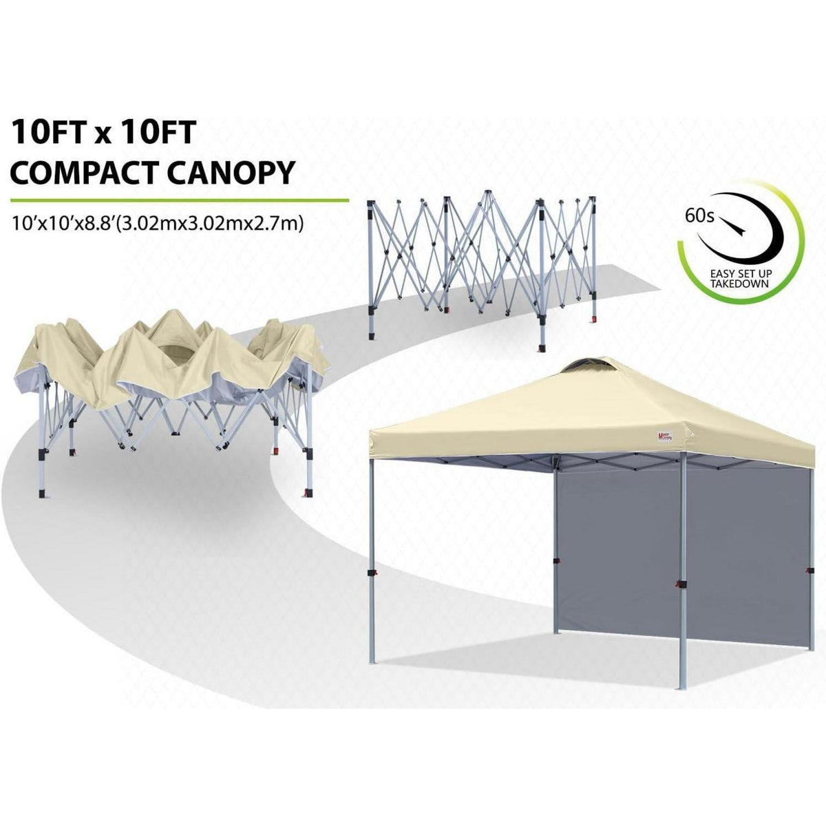 Faltpavillon 2,5x2,5m mit Seitenwand, Beige