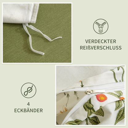 3-teiliges Bettwäsche-Set Blumenmuster 220x240 cm + 2x 80x80 cm