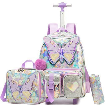 Kinder Trolley Rucksack mit Schmetterling – Schulrucksack auf Rädern