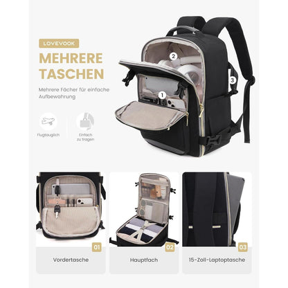 Handgepäck Rucksack 45x36x20cm, Kofferöffnung, Schwarz