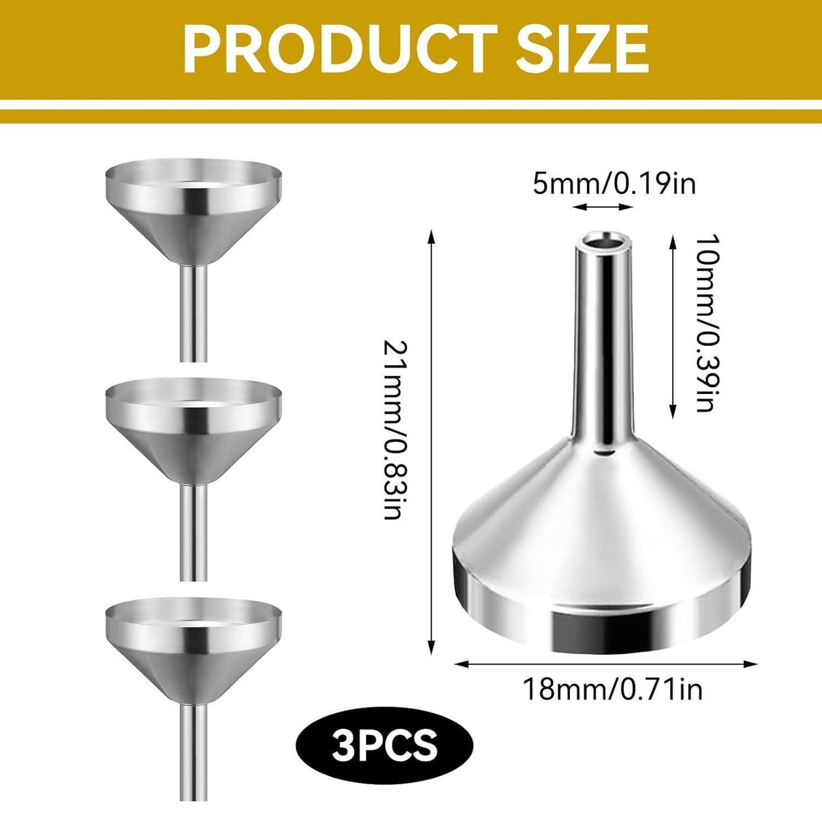 3x Mini Edelstahl Trichter Set für Küche & Kosmetik