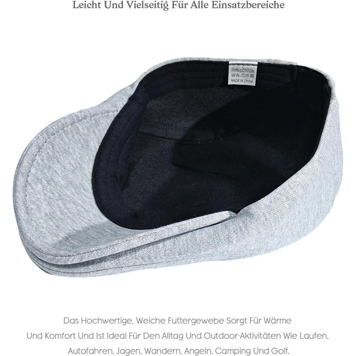 Baumwoll Schiebermütze Herren – Flatcap Newsboy Cap Grau